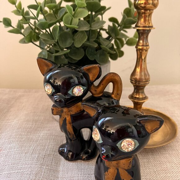 Vintage Lefton Diamond Eyed Black Cats Salt and Pepper Shakers - Picture 12 of 12